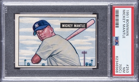1951 Bowman #253 Mickey Mantle Rookie Card – PSA NM 7 (OC)